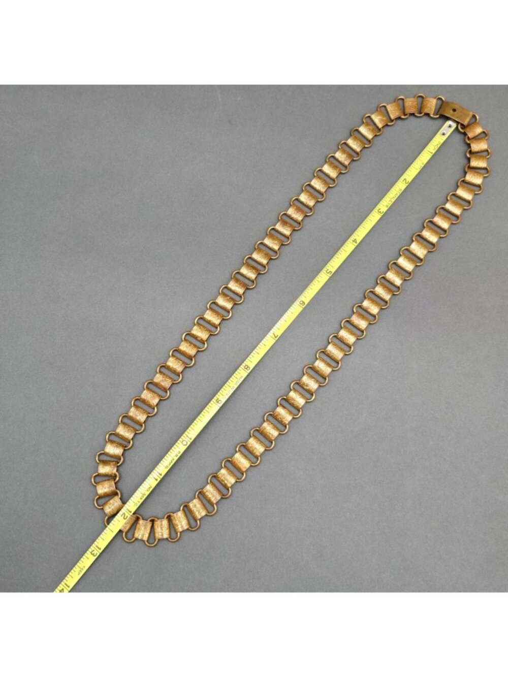 Antique Victorian Book Chain Necklace 24" Gold Tone 15.6mm Embossed Floral Panel - Picture 13 of 16